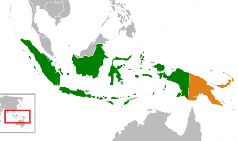 Map of Indonesia (green) and Papua New Guinea (orange)