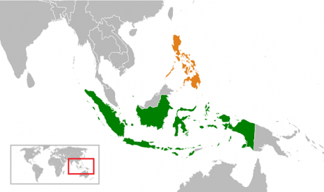 Map of Indonesia (green) and the Philippines (orange)