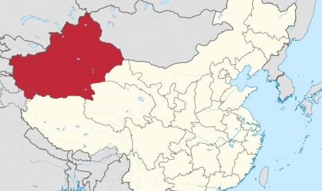 Map of Xinjiang (in red) in China