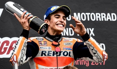 Marc Marquez menjadi juara GP Jerman, di Sirkuit Sachsenring, Ahad (2/7).