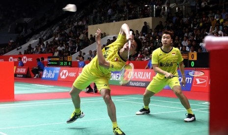 Marcus Fernaldi Gideon (kanan) dan Kevin Sanjaya Sukamuljo.