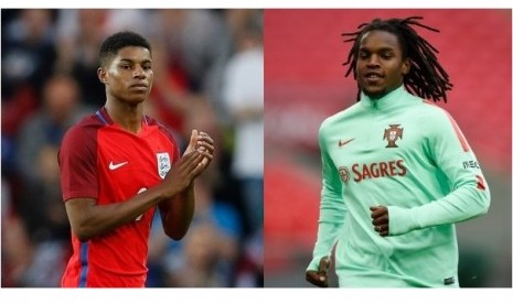 Marcus Rashford (kiri) dan Renato Sanches