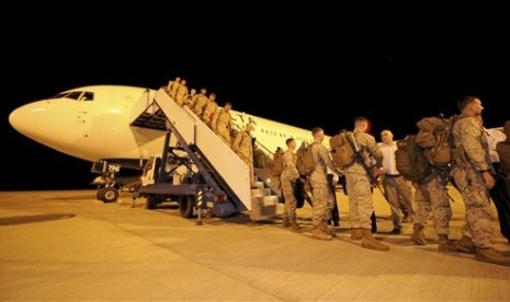  Marinir AS tiba di pangkalan militer Darwin. (Foto : Chris Dickson/Australian Department of Defense/AP)