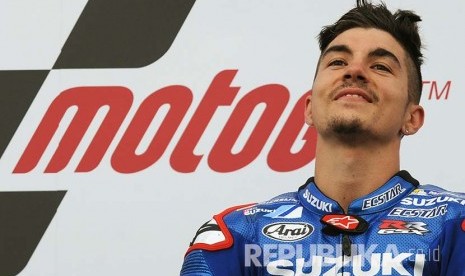 Maverick Vinales di Podium MotoGP 2016 Silverstone (Foto: AP Photo/Rui Vieira)