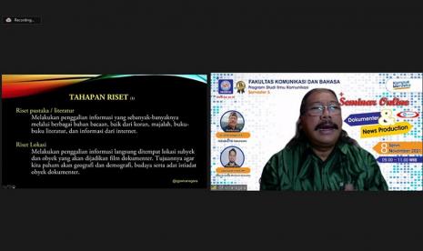 Melalui seminar online (webinar) Dokumenter dan News Production yang diselenggarakan oleh Universitas BSI (Bina Sarana Informatika), mahasiswa mendapatkan pembekalan ilmu seputar dokumenter dari DR. IGP Wiranegara selaku narasumber, ia merupakan seorang praktisi dan akademisi dibidang komunikasi, khususnya dokumenter dan news production.