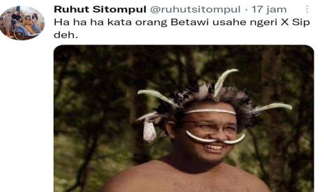 Meme Anies Baswedan diunggah oleh akun Ruhut Sitompul. 