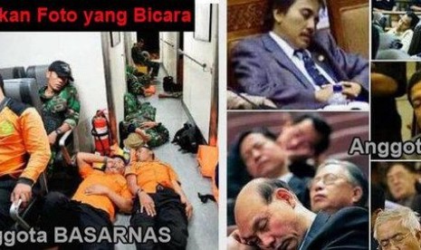 Meme perbandingan anggota Basarnas yang tertidur dan anggota DPR.