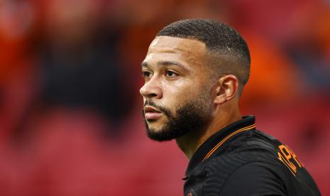  Memphis Depay dari Belanda selama pertandingan Grup C UEFA Euro 2020 antara Makedonia Utara dan Belanda di Johan Cruijff ArenA di Amsterdam, Belanda, 21 Juni 2021. 