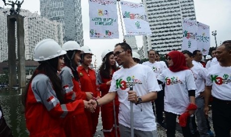 Menaker Hanif Dhakiri menghadiri kampanye Kesehatan dan Keselamatan Kerja (K3) saat berlangsung Car Free Day (CFD) di Jakarta Pusat, Ahad (1/3).