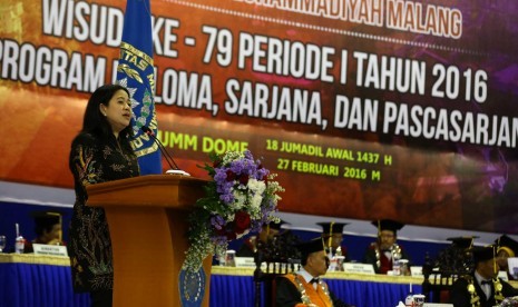 Menko PMK, Puan Maharani saat berorasi di Universitas Muhammadiyah Malang