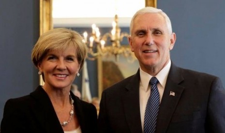 Menlu Australia Julie Bishop bertemu Wakil Presiden Amerika Serikat Mike Pence di Washington, Rabu (22/2).