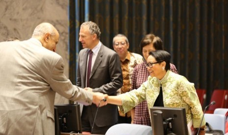 Menlu Indonesia Retno LP Marsudi pimpin briefing DK PBB di New York, Rabu (22/5).