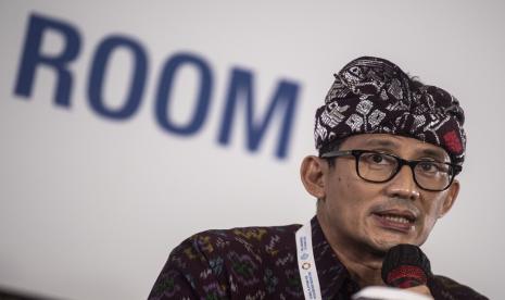 Menparekraf Sandiaga Uno gave a press statement during the Global Platform for Disaster Risk Reduction (GPDRR) 2022 in Nusa Dua, Bali, Thursday (26/5/2022).