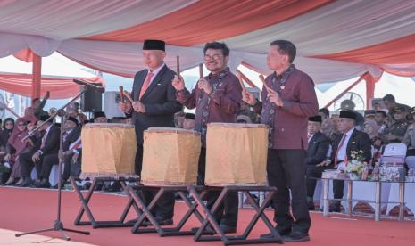 Mentan Syahrul Yasin Limpo di acara pembukaan Penas, di Lanud Sutan Syahrir, Kota Padang.