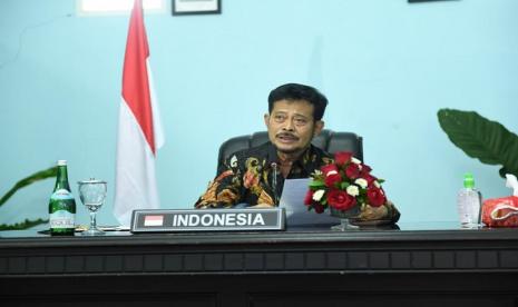 Mentan Syahrul Yasin Limpo pada virtual meeting Tingkat Menteri ke-35 Konferensi Regional FAO untuk wilayah Asia Pasifik, Rabu(3/9). Mentan menyebut komitmen pemerintah Indonesia mendorong peran pertanian