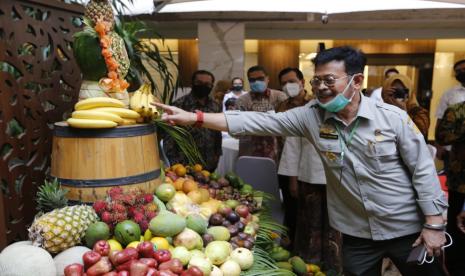 Mentan Syahrul Yasin Limpo saat menghadiri Launching Gelar Buah Nusantara (GBN) ke-5 di Jakarta, Senin (10/8).