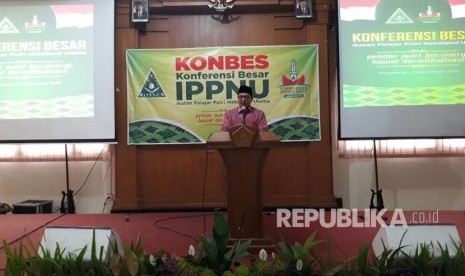 Menteri Agama Lukman Hakim Saifuddin, membuka Konferensi Besar Ikatan Pelajar Putri Nahdlatul Ulama (IPPNU) di Asrama Haji Yogyakarta, Sleman, DIY, Jum'at (27/10).