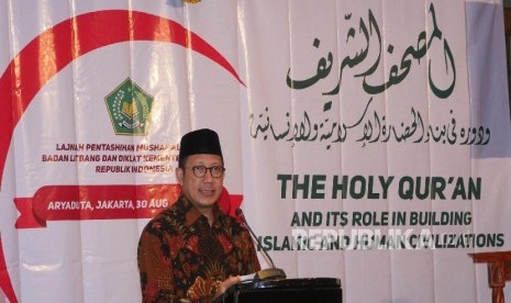 Menteri Agama Lukman Hakim Saifuddin ketika membuka Seminar Internasional Alquran di Jakarta, Selasa (30/8). 