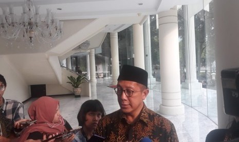 Menteri Agama Lukman Hakim Saifuddin saat ditemui wartawan di Kantor Wakil Presiden, Jakarta, Selasa (7/5).