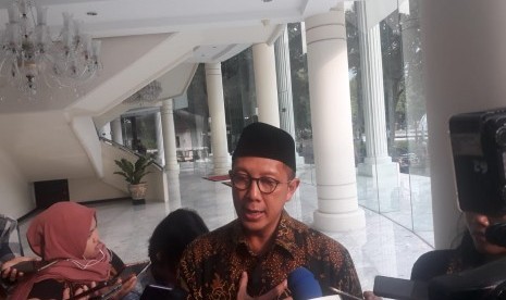 Menteri Agama Lukman Hakim Saifuddin saat ditemui wartawan di Kantor Wakil Presiden, Jakarta, Selasa (7/5).