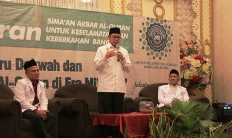 Menteri Agama Lukman Hakim Saifuddin saat membuka Konferensi Alquran Jam'iyyayul Qurra' wal Huffadz JQH-NU di Hotel Sriwijaya Jakarta, Senin (20/5). 