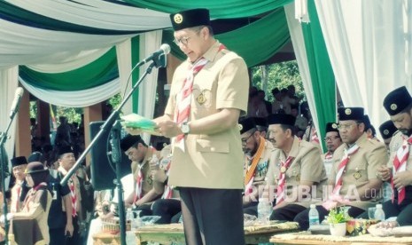 Religious Affairs Minister Lukman Hakim Saifuddin attends the Archipelago Santri Scout Campsite (PPSN) V on Abdurrahman Sayoeti Musa Campsite, Jambi, on Thursday.