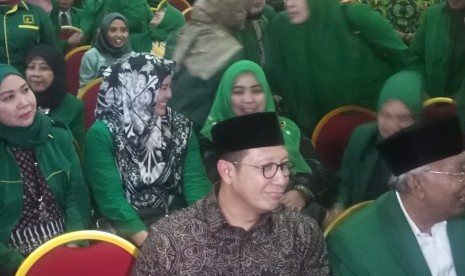 Menteri Agama Lukman Hakim Saifuddin tampak menghadiri Mukernas PPP di Bogor, Jawa Barat, Rabu (20/3) malam. 