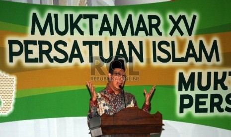 Menteri Agama RI Lukman Hakim Saifudin memberikan arahannya pada acara penutupan Muktamar Persis ke XV di Jakarta, Senin (23/11).