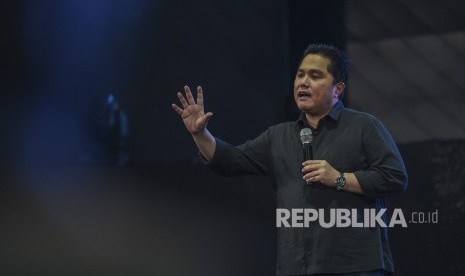 Menteri BUMN Erick Thohir berbicara di hadapan peserta MilenialFest 2019 di Jakarta, Sabtu (14/12/2019). 