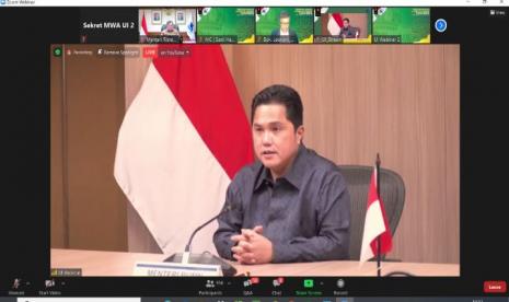 Minister of State-Owned Enterprises (SOE)  Erick Thohir is delivering speech. 