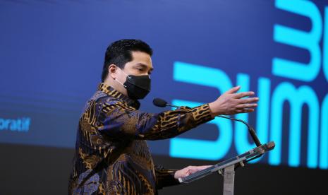 Menteri BUMN Erick Thohir memimpin langsung rapat koordinasi dengan  perusahaan BUMN di Plaza Mandiri, Jakarta, Rabu (9/9).