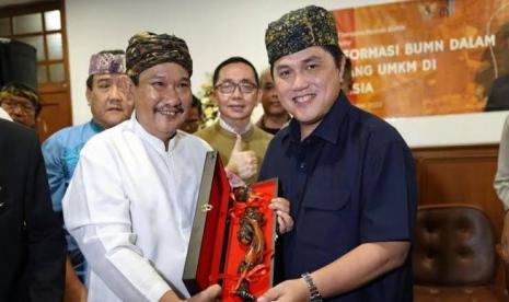 Menteri BUMN Erick Thohir. Menteri BUMN Erick Thohir berkomitmen meningkatkan peran BUMN dalam meningkatkan UMKM, khususnya di Jabar. 