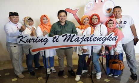 Menteri BUMN Erick Thohir saat acara silaturahmi dan halal bihalal Paguyuban Warga Kabupaten Majalengka di Bandung, Jawa Barat, Ahad (12/6/2022).