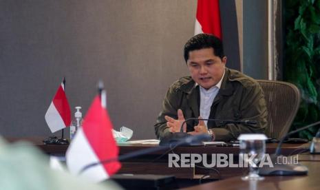 Menteri BUMN Erick Thohir saat kegiatan TownHall Meeting bersama seluruh Pegawai Kementerian BUMN.