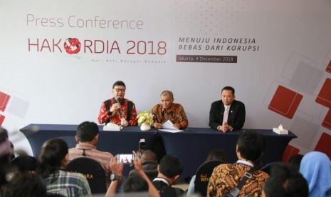 Menteri Dalam Negeri (Mendagri) Tjahjo saat menghadiri peringatan Hari Antikorupsi Sedunia (Hakordia) 2018 di Hotel Bidakara, Jakarta (4/12)