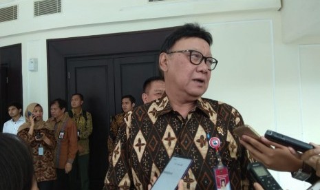 Menteri Dalam Negeri Tjahjo Kumolo saat ditemui wartawan di Kantor Wakil Presiden, Jakarta, Kamis (29/8).