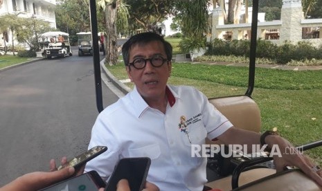 Menteri Hukum dan HAM Yasonna Laoly di Istana Negara, Selasa (22/5). 