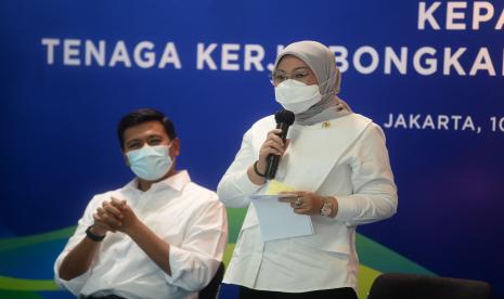 Menteri Ketenagakerjaan Ida Fauziyah menjelaskan program Jaminan Kehilangan Pekerjaan.