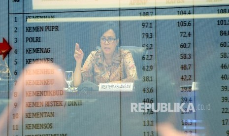 Menteri Keuangan Sri Mulyani menerangkan mengenai postur Anggaran Pendapatan dan Belanja Negara (APBN). ilustrasi