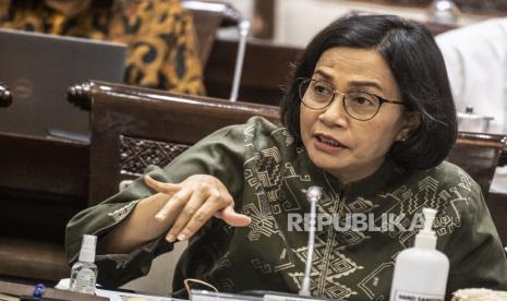 Menteri Keunganan Sri Mulyani Indrawati. Sri Mulyani menyatakan, tekanan inflasi global mulai berkurang. Meski masih ada beberapa tantantan yang harus dihadapi.