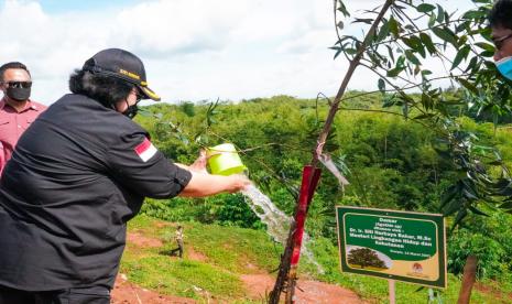 Menteri Lingkungan Hidup dan Kehutanan (LHK), Siti Nurbaya bersama Wakil Menteri (Wamen) LHK, Alue Dohong, didampingi oleh Pejabat Pimpinan Tinggi lingkup Kementerian LHK, melakukan penanaman pohon di lokasi pembangunan Pusat Persemaian Modern Rumpin, Bogor (13/3).