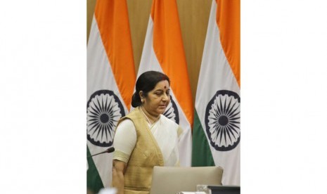 Menteri Luar Negeri India Sushma Swaraj di New Delhi, India, 5 Juni 2017.