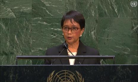 Menteri Luar Negeri (Menlu) RI Retno Marsudi menyampaikan ketegasan soal perjuangan bela Palestina di hadapan Sidang Umum PBB, New York, Kamis (20/5)