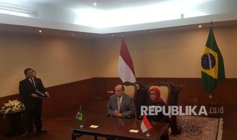 Menteri Luar Negeri Retno Marsudi menggelar pertemuan dengan Menteri Luar Negeri Brasil Aloysio Nunes di Hotel Novotel, Bogor, Jawa Barat, Jumat (11/5).