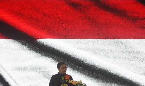 Menteri Luar Negeri Retno Marsudi menyampaikan pernyataan pers tahunan di Kementerian Luar Negeri, Jakarta, Kamis (7/1).