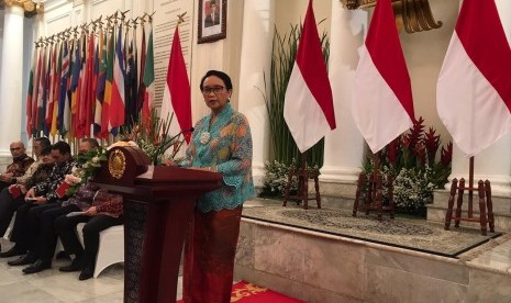 Menteri Luar Negeri RI Retno LP Marsudi memaparkan empat prioritas diplomasi luar negeri Indonesia dalam lima tahun ke depan, Kemenlu, Selasa (29/10).