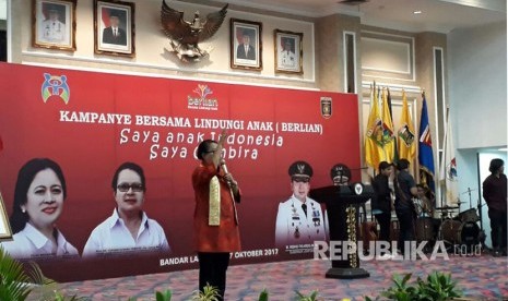 Menteri Pemberdayaan Perempuan dan Perlindungan Anak (PPPA) Yohana Susana Yembise menghadiri deklarasi anak layak di Provinsi Lampung, Selasa (17/10).  