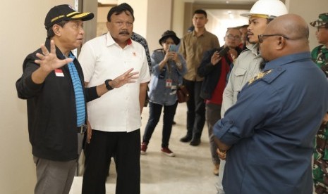 Menteri Pemuda dan Olahraga Zainudin Amali mengunjungi salah satu rusun yang digunakan untuk penginapan atlet PON di Rusun Balai PUPR BPJN XXII di Jl. Pompa Air, Rimba Jaya, Merauke.