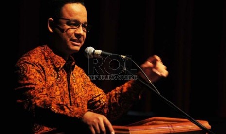 Menteri Pendidikan dan Budaya, Anis Baswedan saat memberikan pidato pada silaturahmi seni dengan judul 