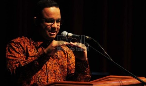 Menteri Pendidikan dan Budaya, Anis Baswedan saat memberikan pidato pada silaturahmi seni dengan judul 